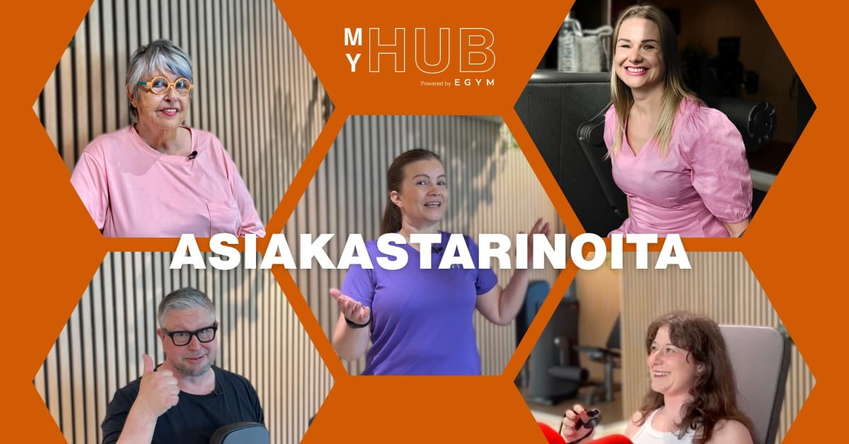 Kuvassa viisi eri henkilöä, jotka ovat testanneet MyHubia. Kuvassa on neljä naista ja yksi mies. 